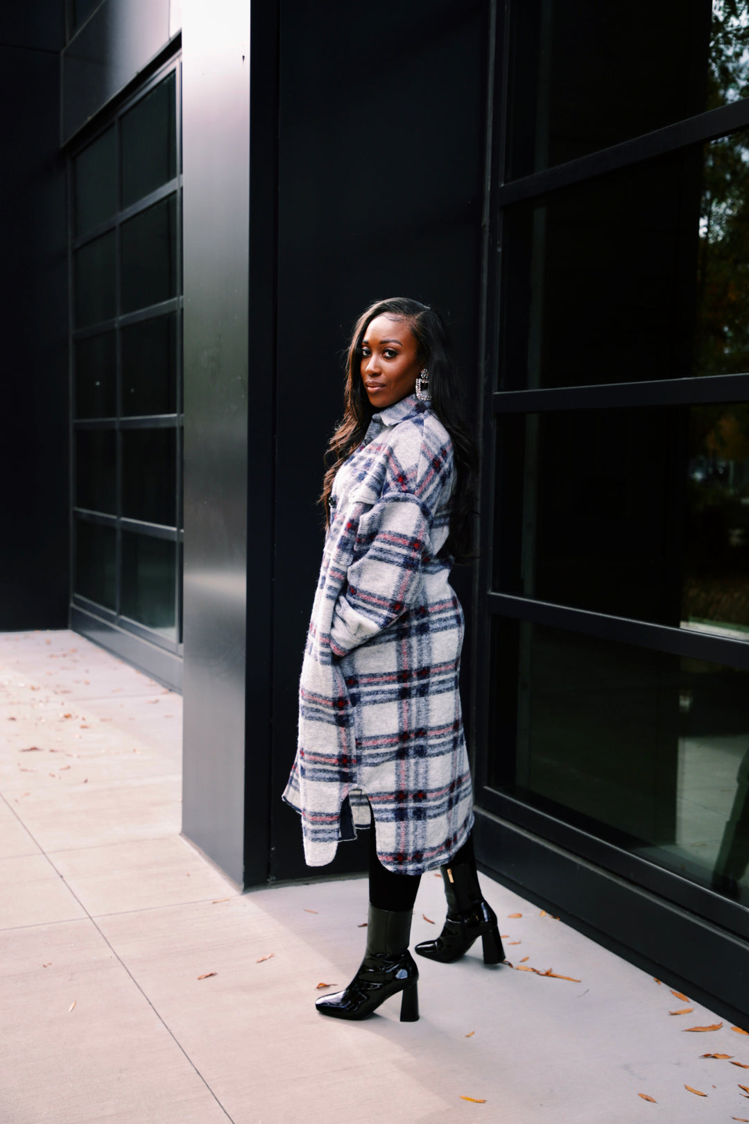 Check In | Plaid Wool Longline Coat | Grey – Undaunted Boutique